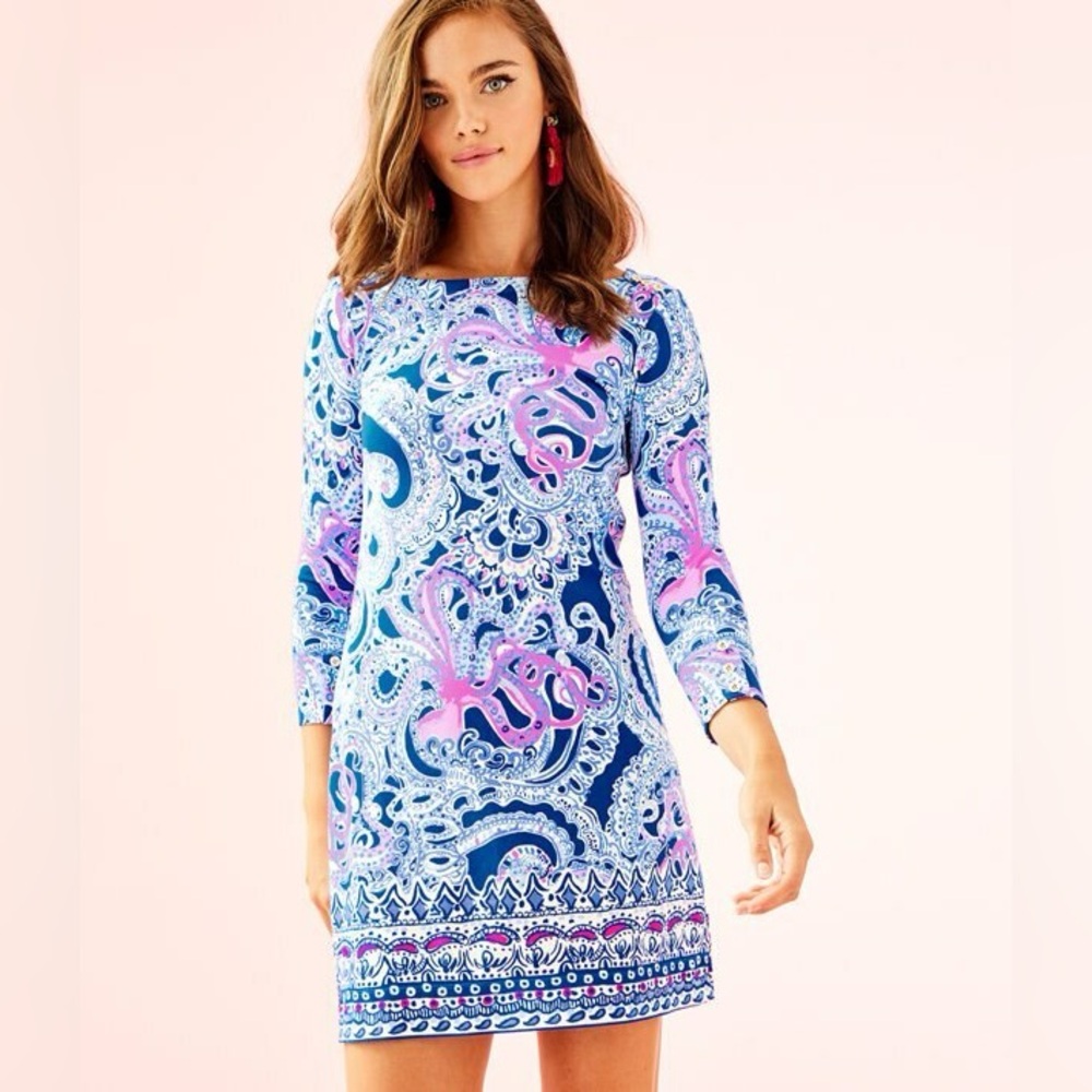 Lilly Pulitzer Blue and Pink Paisley Long Sleeve Dress